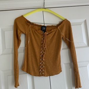 off the shoulder long sleeve shirt (mustard)